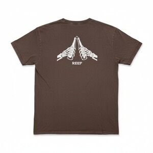 Reef Shirt Mens XL Brown Graphic T-Shirt Skeleton Beer Toast Short Sleeve Cotton